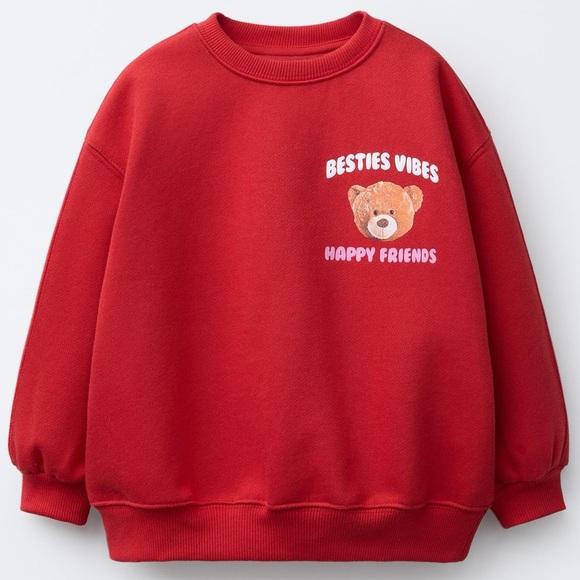 Zara Other - Zara Red Kids Sweatshirt - Besties Vibes Happy Friends